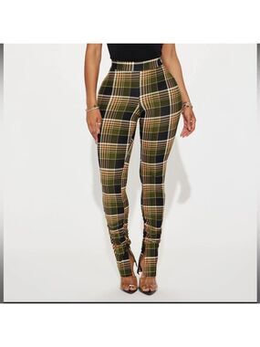 NEW! Fashion Nova Plaid Pants Green M Medium